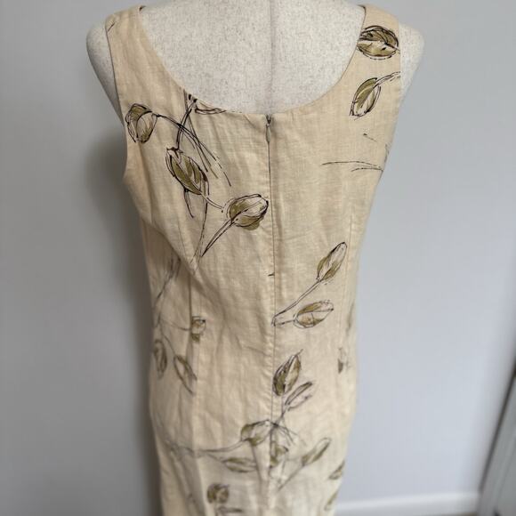 Rafaella Dress Womens 10 White Tan Floral Linen Casual Zip Back Maxi Sundress - Picture 4 of 16